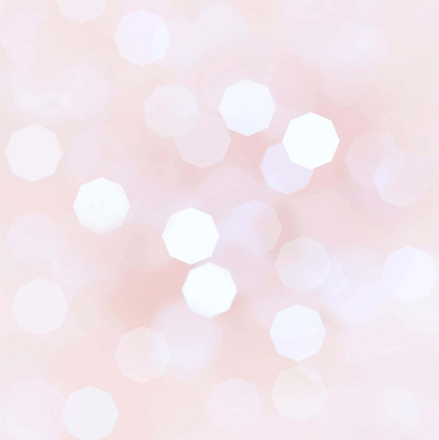 Pastel Light Pink 桌布 壁紙 — 柔和粉紅色背景，散落著發光的白色六邊形散景燈光，營造出夢幻飄渺的氛圍。