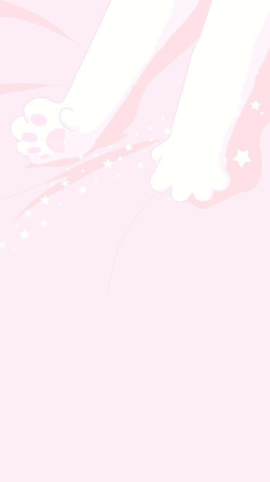 Aesthetic Pink Kawaii 桌布 壁紙 — 柔和粉紅色背景，白色卡通貓爪留下星塵軌跡，呈現溫柔動漫風格。