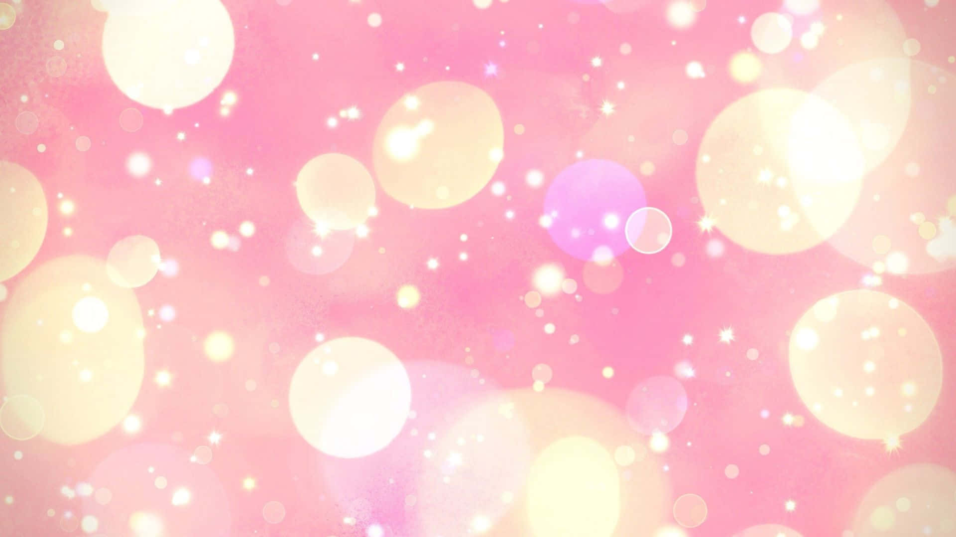 Pink Sparkles 桌布 壁紙 — 柔和粉紅色背景，點綴著發光的散景圓圈和閃爍星星，營造出夢幻般的魔法氛圍。