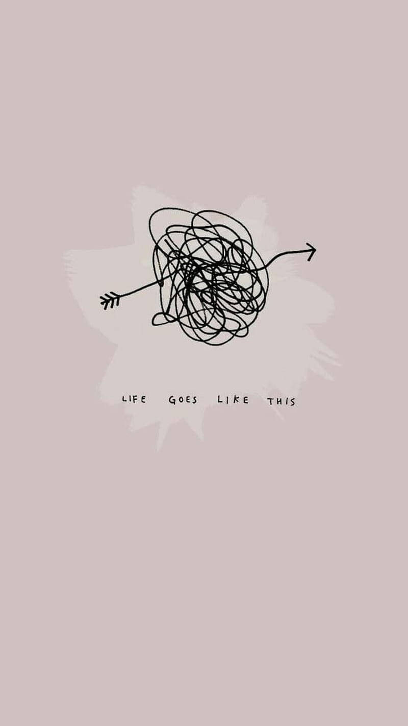 粉紅色背景上帶有文字 life goes like this 的纏結箭頭插圖。 — 美學字眼 壁紙
