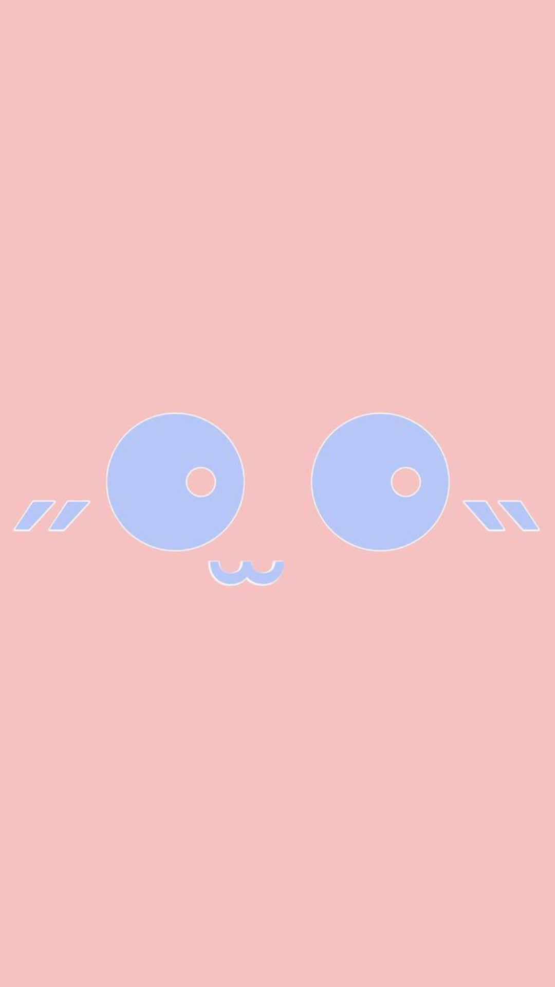 Kawaii Emoticon 桌布 壁紙 — 柔和粉紅色背景上，帶有淺藍色眼睛和鬍鬚的簡約可愛臉孔。