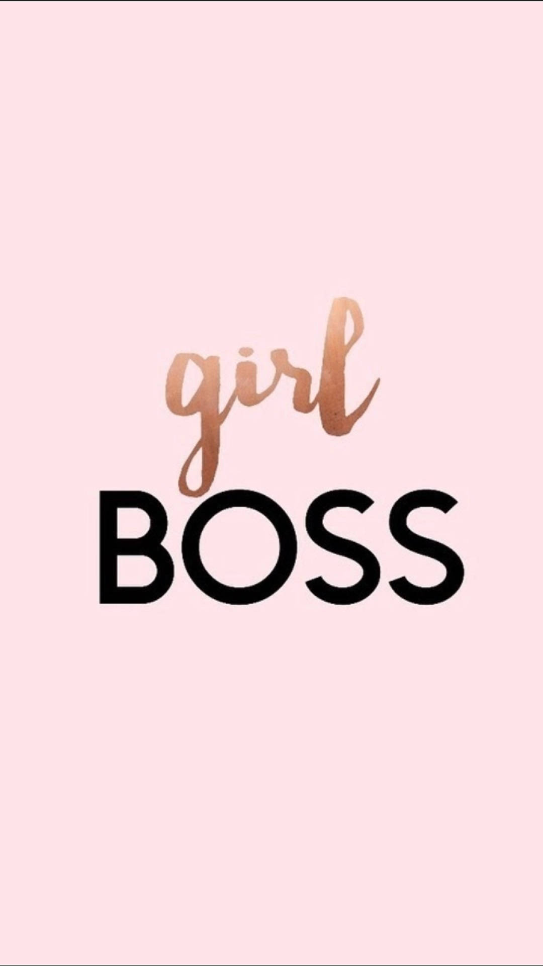 boss 桌布 壁紙 — 柔和粉紅色背景上，玫瑰金色 'girl' 字體與粗體黑色 'BOSS' 文字。