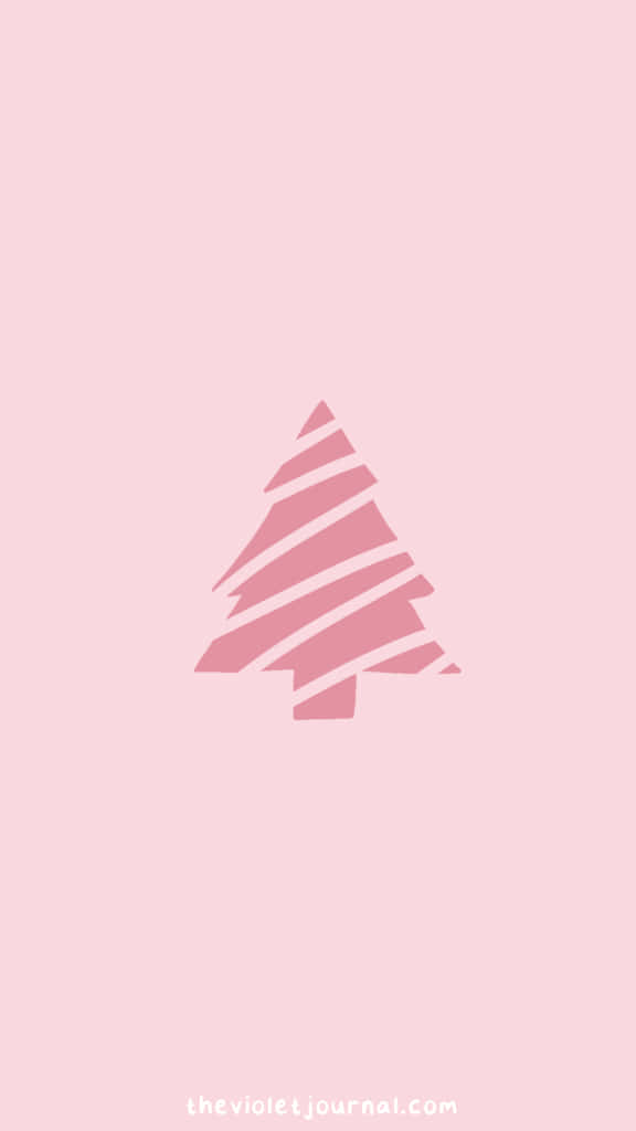 Cute Simple Christmas 桌布 壁紙 — 柔和粉紅色背景上帶有對角線條紋的極簡粉紅色聖誕樹剪影。