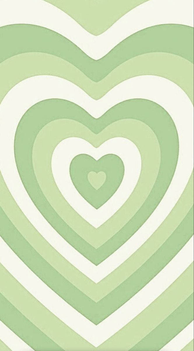 Green Heart 桌布 壁紙 — 柔和綠色和奶油色的嵌套心形創造出催眠般的分層圖案。
