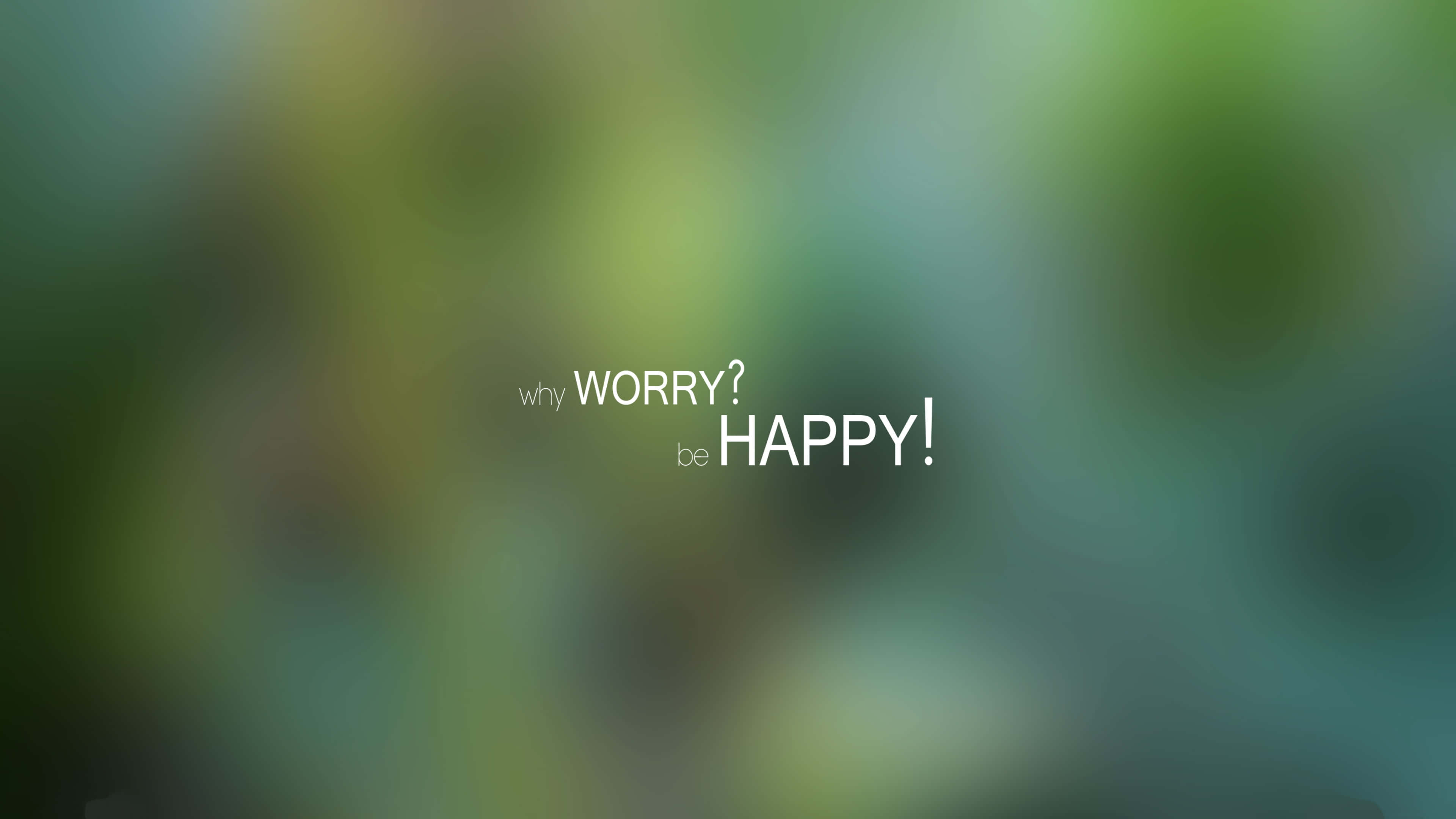 Be Happy 桌布 壁紙 — 柔和綠色散景背景，白色文字寫著 why WORRY? be HAPPY!