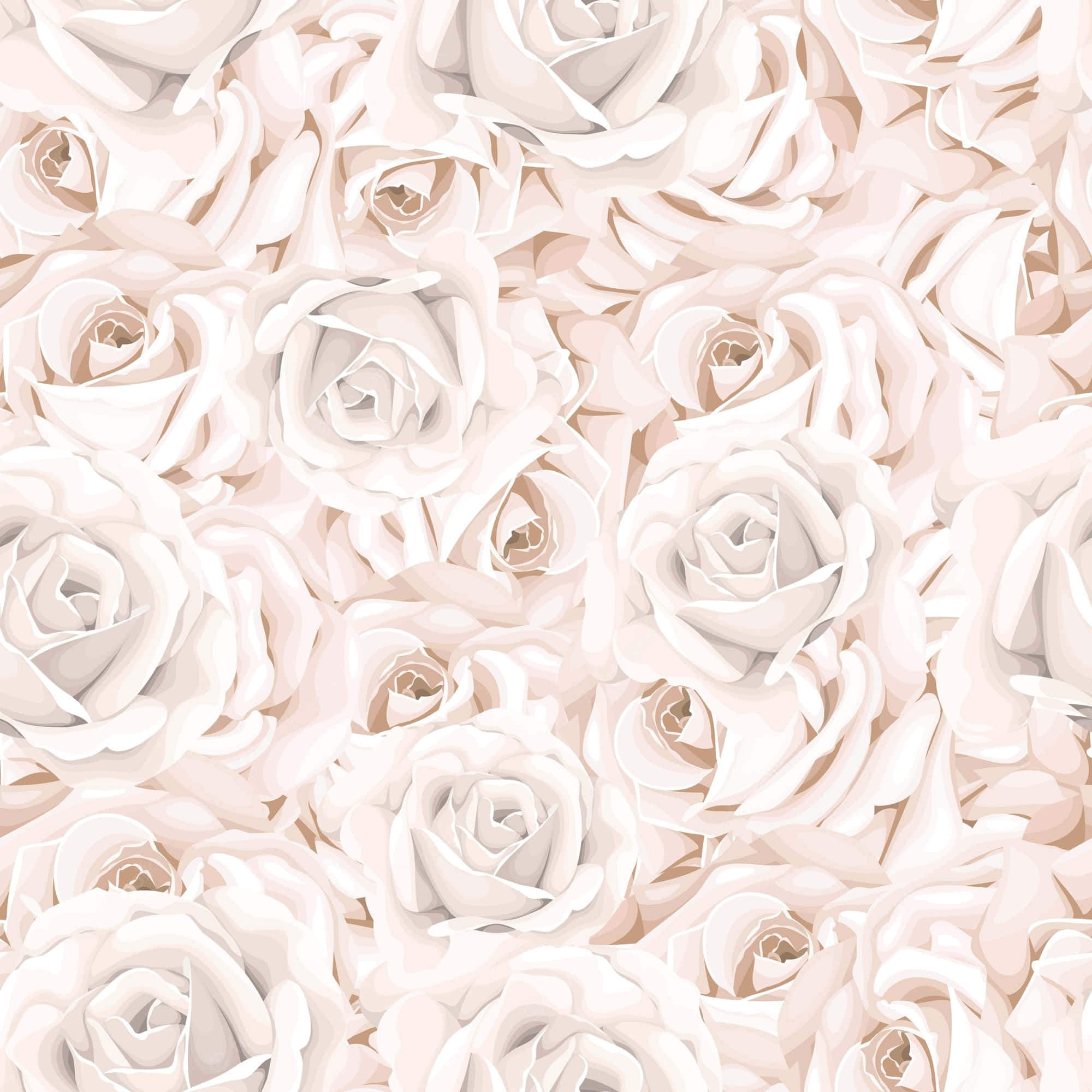 White Rose 桌布 壁紙 — 柔和腮紅色和奶油色玫瑰的無縫圖案，帶有精緻陰影和分層花瓣。
