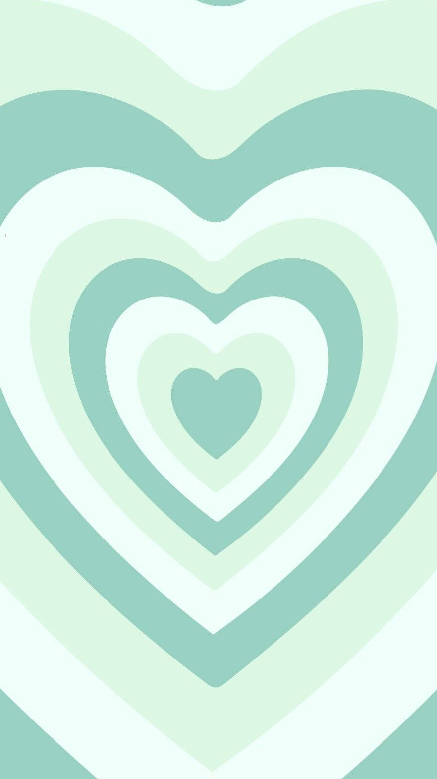 Y2k Heart 桌布 壁紙 — 柔和薄荷色與白色的嵌套心形，營造出具有層次深度的平靜幾何圖案。
