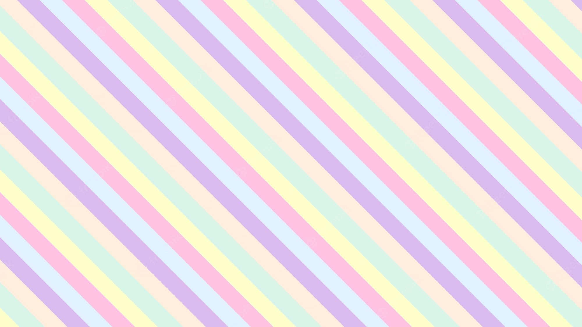 Pastel Striped 桌布 壁紙 — 柔和薰衣草、黃色、薄荷和蜜桃色的粉彩彩虹斜紋，營造出歡快的抽象圖案。