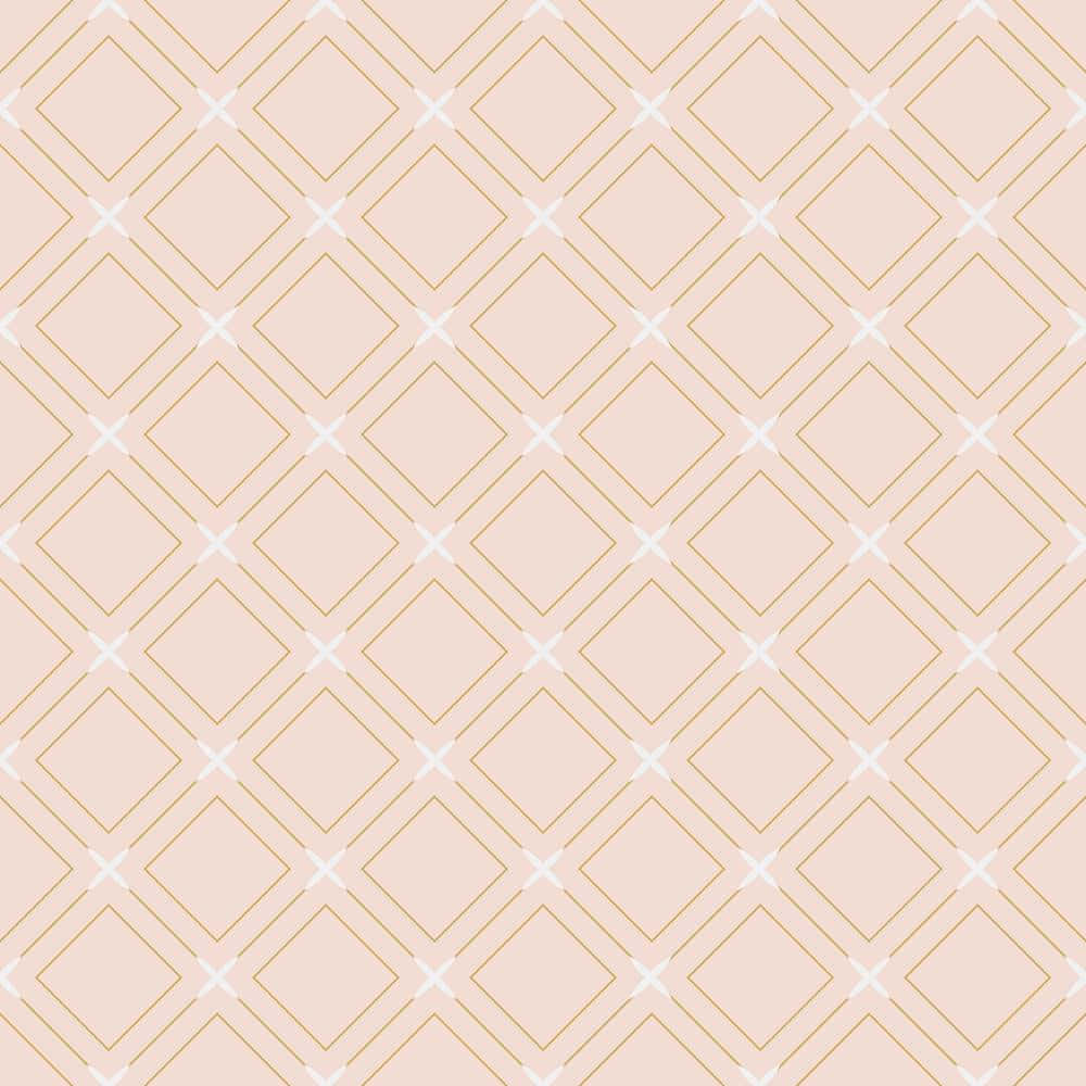 Geometric Pattern 桌布 壁紙 — 柔和蜜桃色壁紙，帶有重複的金色和白色菱形圖案。