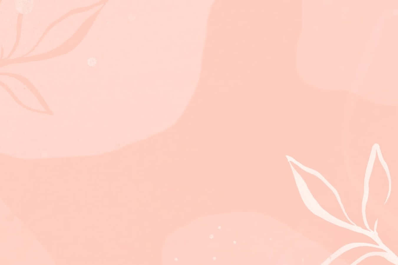 蜜桃 桌布 壁紙 — 柔和蜜桃色背景，配上精緻白色線條葉片和細微斑點，營造溫柔簡約美學。