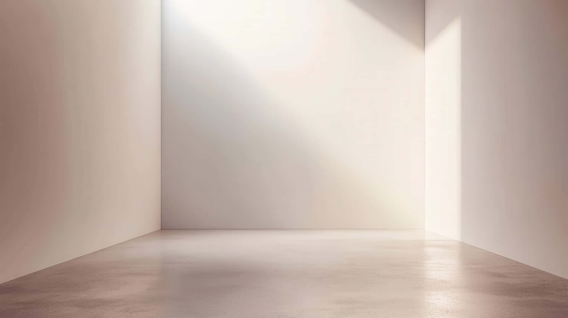 Minimalist Sunlit Empty Room with Clean White Walls 壁紙 — 柔和陽光穿過看不見的窗戶，在極簡白色牆壁和混凝土地板上投下柔和陰影。
