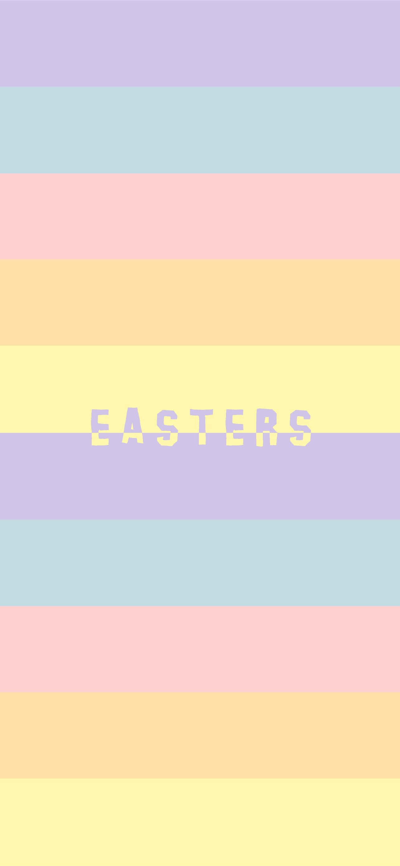 Cute Easter iPhone 桌布 壁紙 — 柔和黃色字母拼成的EASTER字樣，置於粉彩彩虹條紋中央。