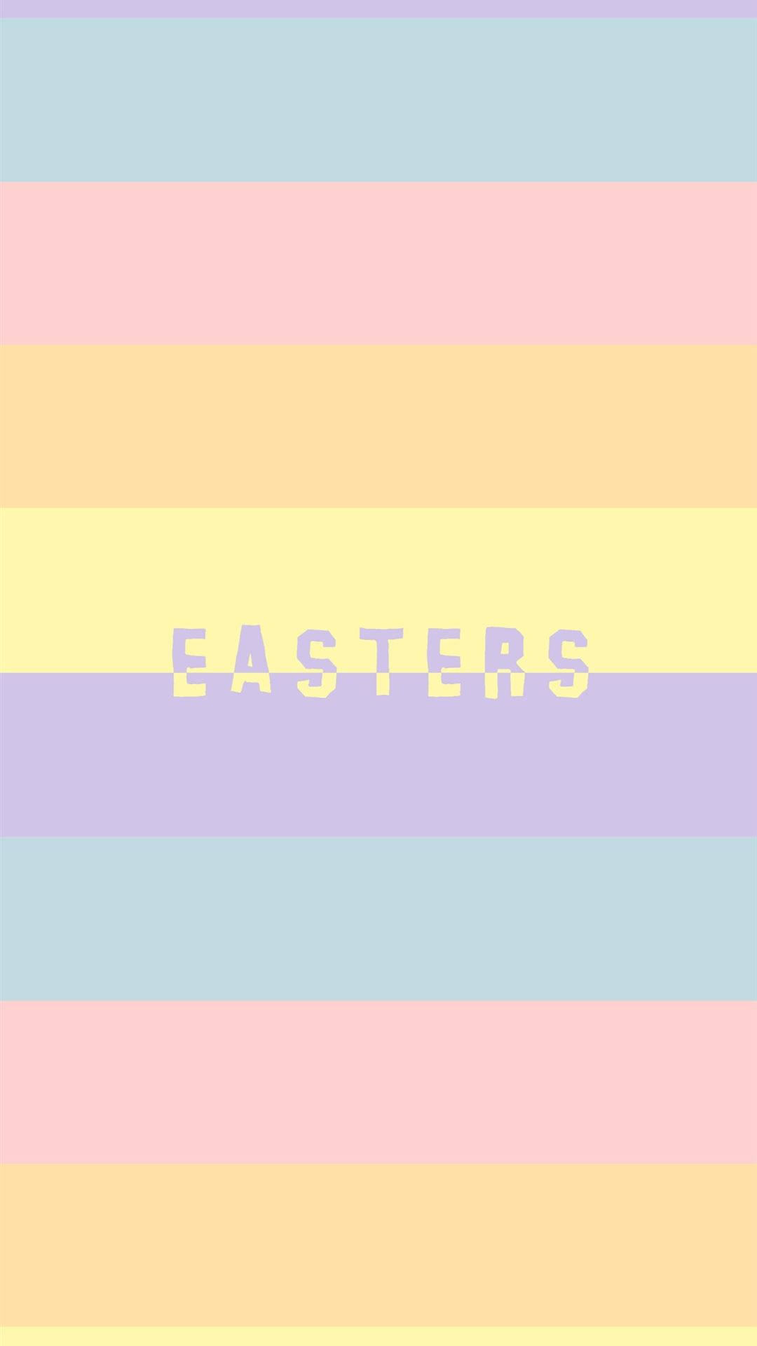 Aesthetic Easter 桌布 壁紙 — 柔和黃色字體的EASTER字樣置中的粉彩彩虹條紋。