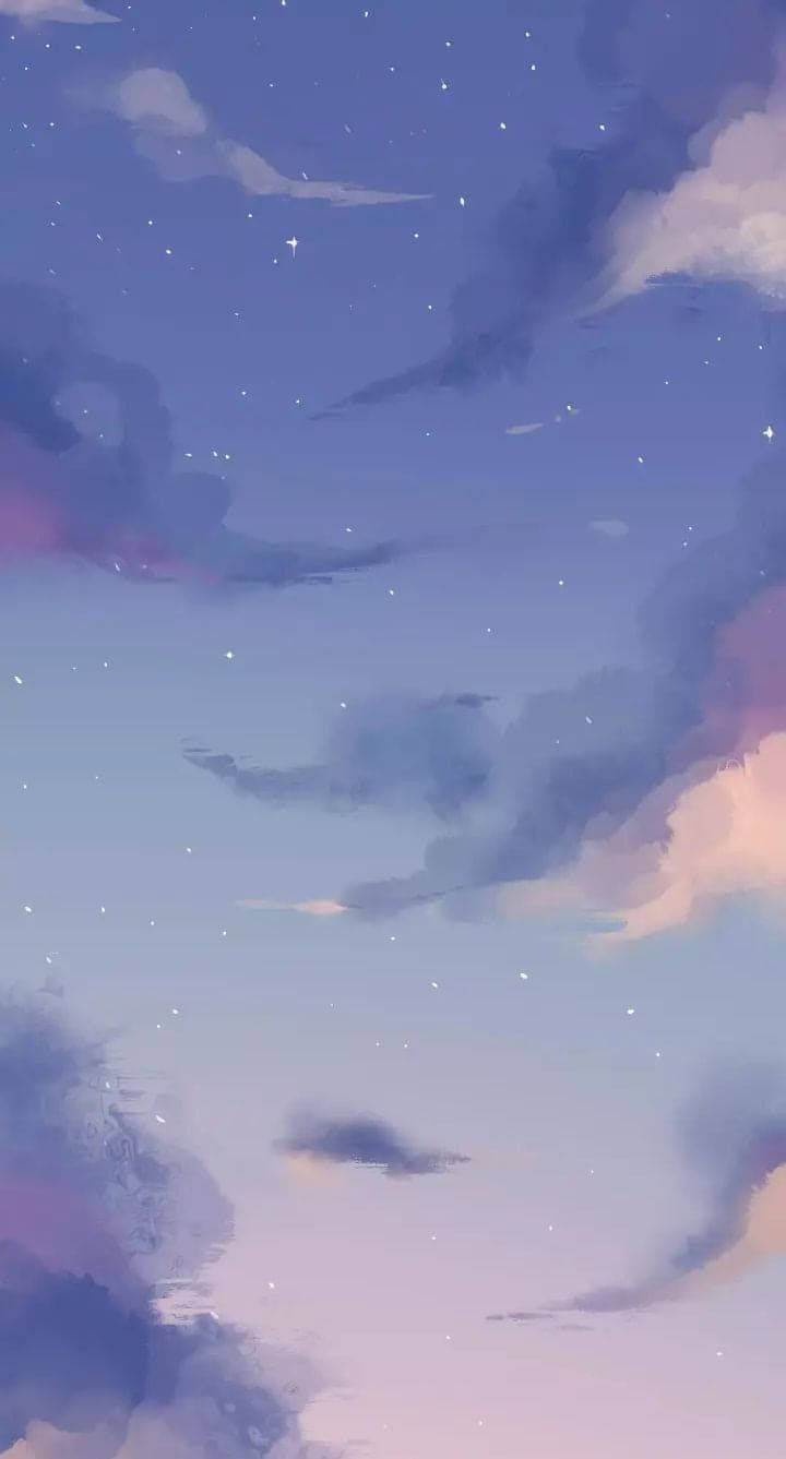 柔紫天空女孩系銀河 壁紙