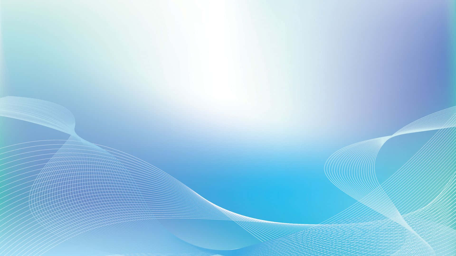 Powerpoint Blue 桌布 壁紙 — 柔軟流動的白色線條在帶有明亮中心光芒的漸變藍色背景上交織。