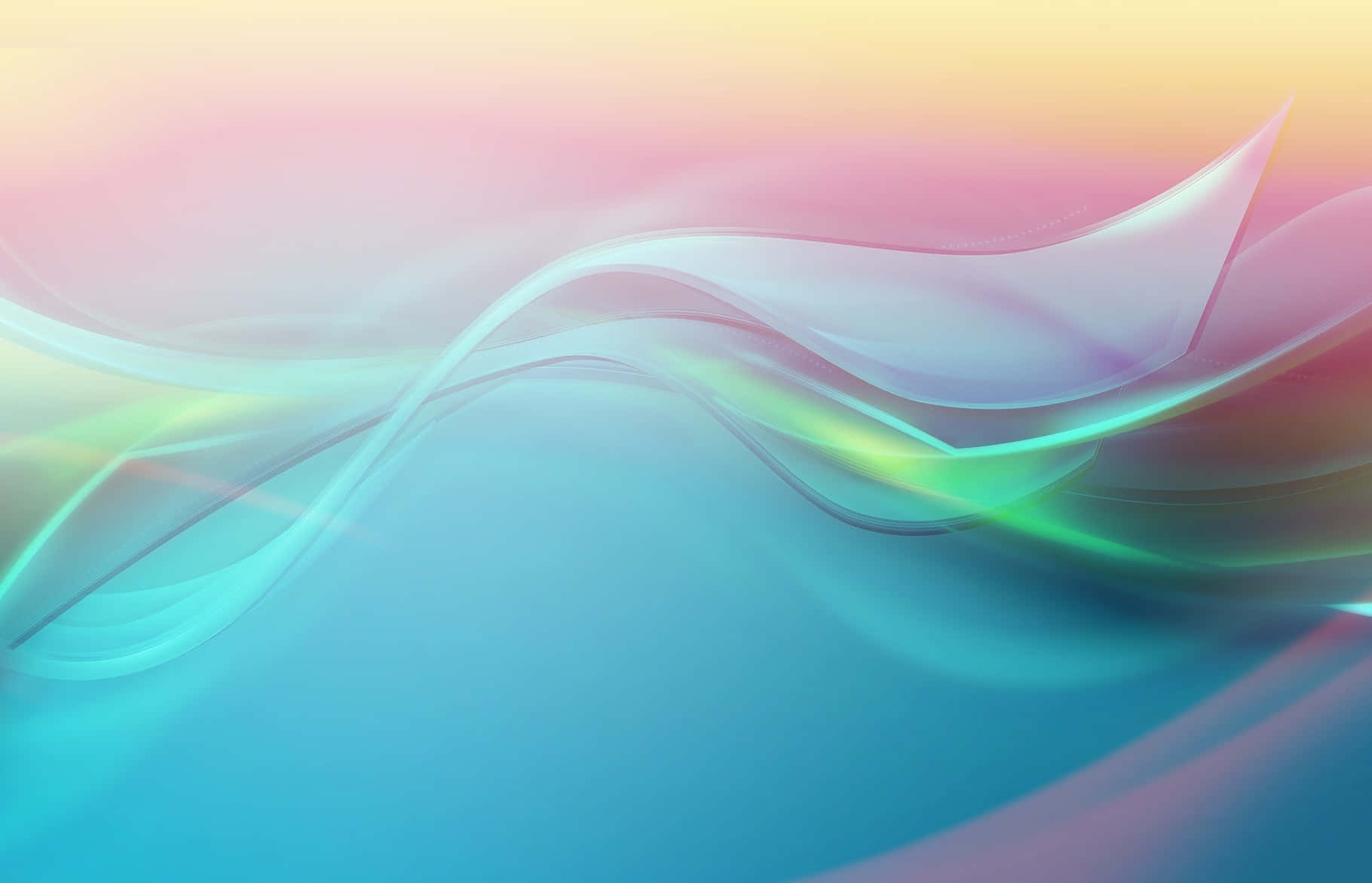 Abstract Colorful 桌布 壁紙 — 柔軟流動的粉彩粉紅、青綠和黃色絲帶融合成夢幻的漸變背景。