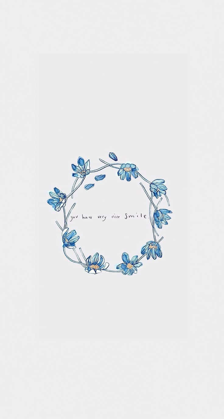 桌布 壁紙 — 柔軟灰色背景上帶有手寫文字的精致藍色花卉花環。