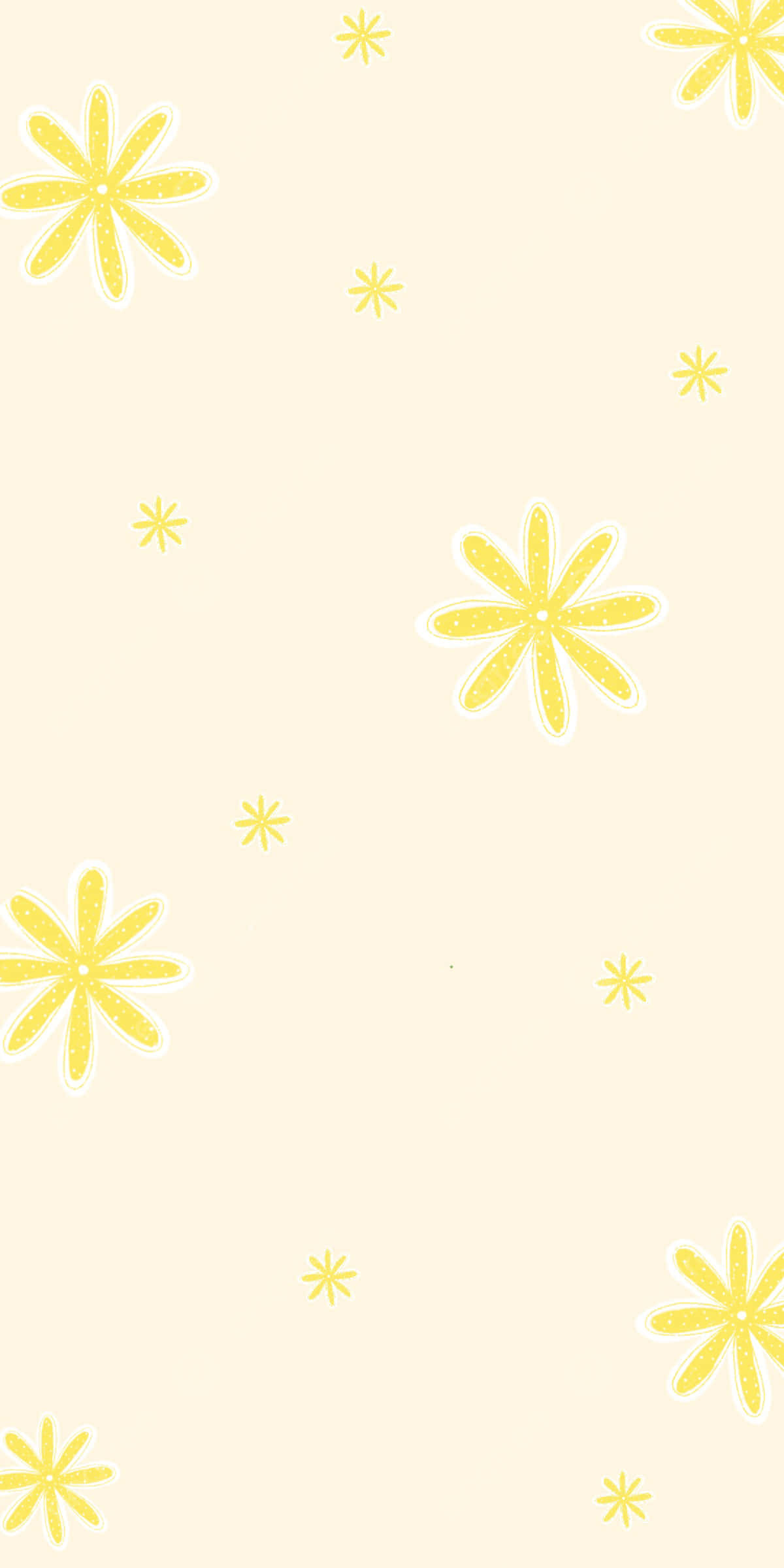 Pale Yellow 桌布 壁紙 — 柔軟的奶油色背景，點綴著散落的黃色雛菊狀花朵和較小的星爆。
