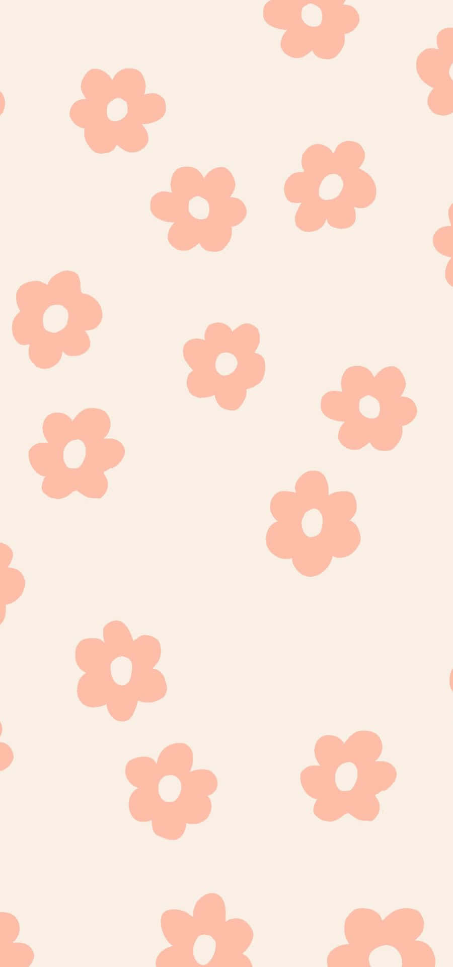 Peach Color 桌布 壁紙 — 柔軟的桃色花朵在奶油米色背景上以極簡重複圖案輕輕飄浮。