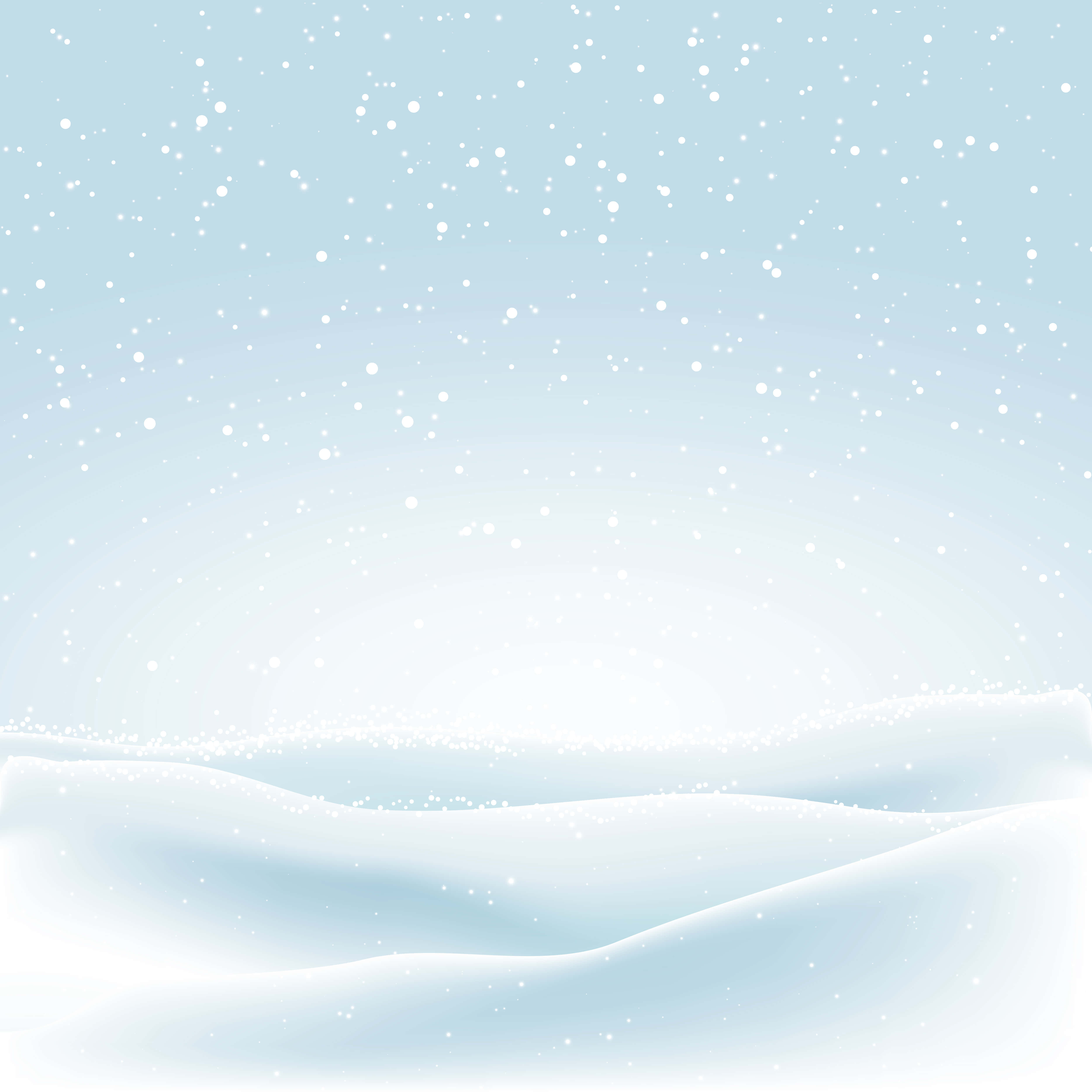 winter wonderland 桌布 壁紙 — 柔軟的白雪覆蓋著起伏的山丘，在淡藍色的天空下，輕柔的雪花在寧靜的冬日中飄落。