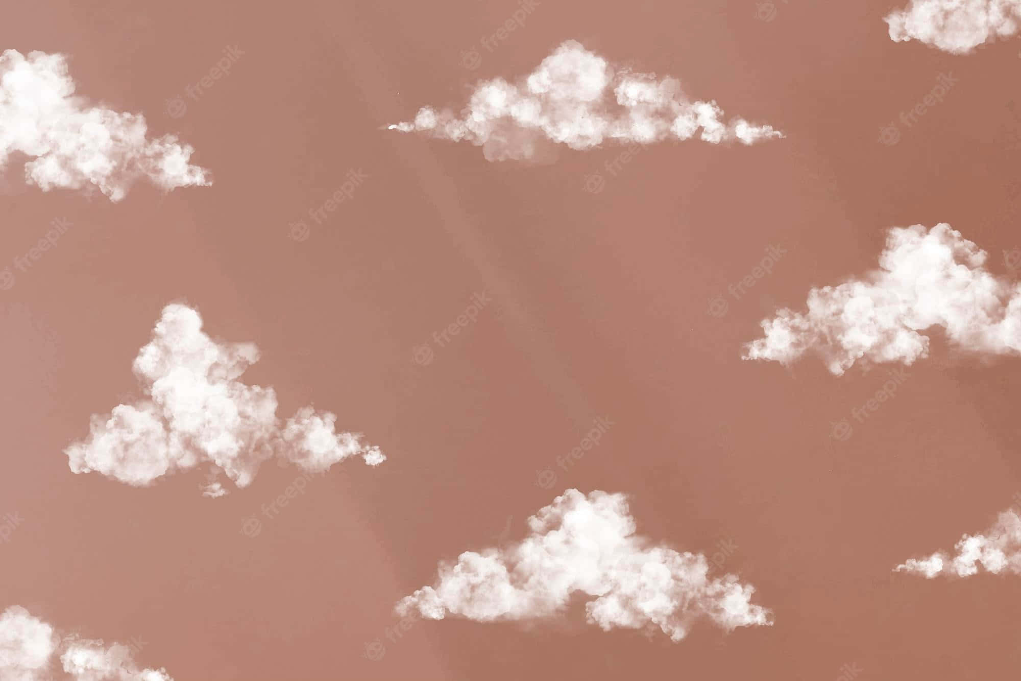 White Clouds 桌布 壁紙 — 柔軟的白雲在溫暖的塵粉玫瑰色天空中飄移，呈現柔和的水彩風格。