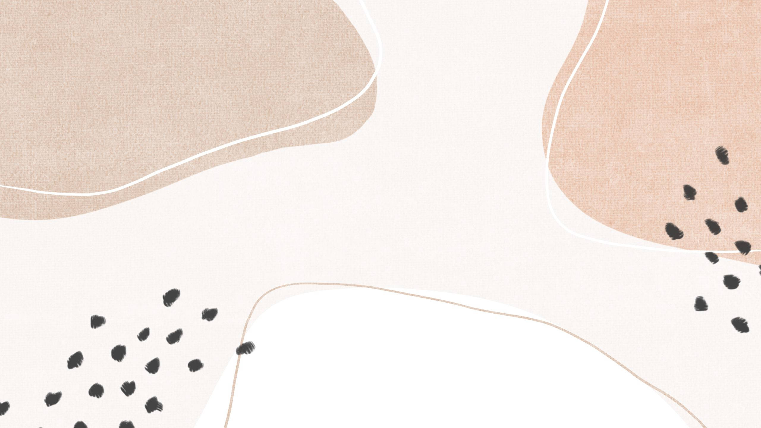 Beige Minimalist 桌布 壁紙 — 柔軟的米色和奶油色抽象形狀，帶有黑色斑點，在紋理背景上。