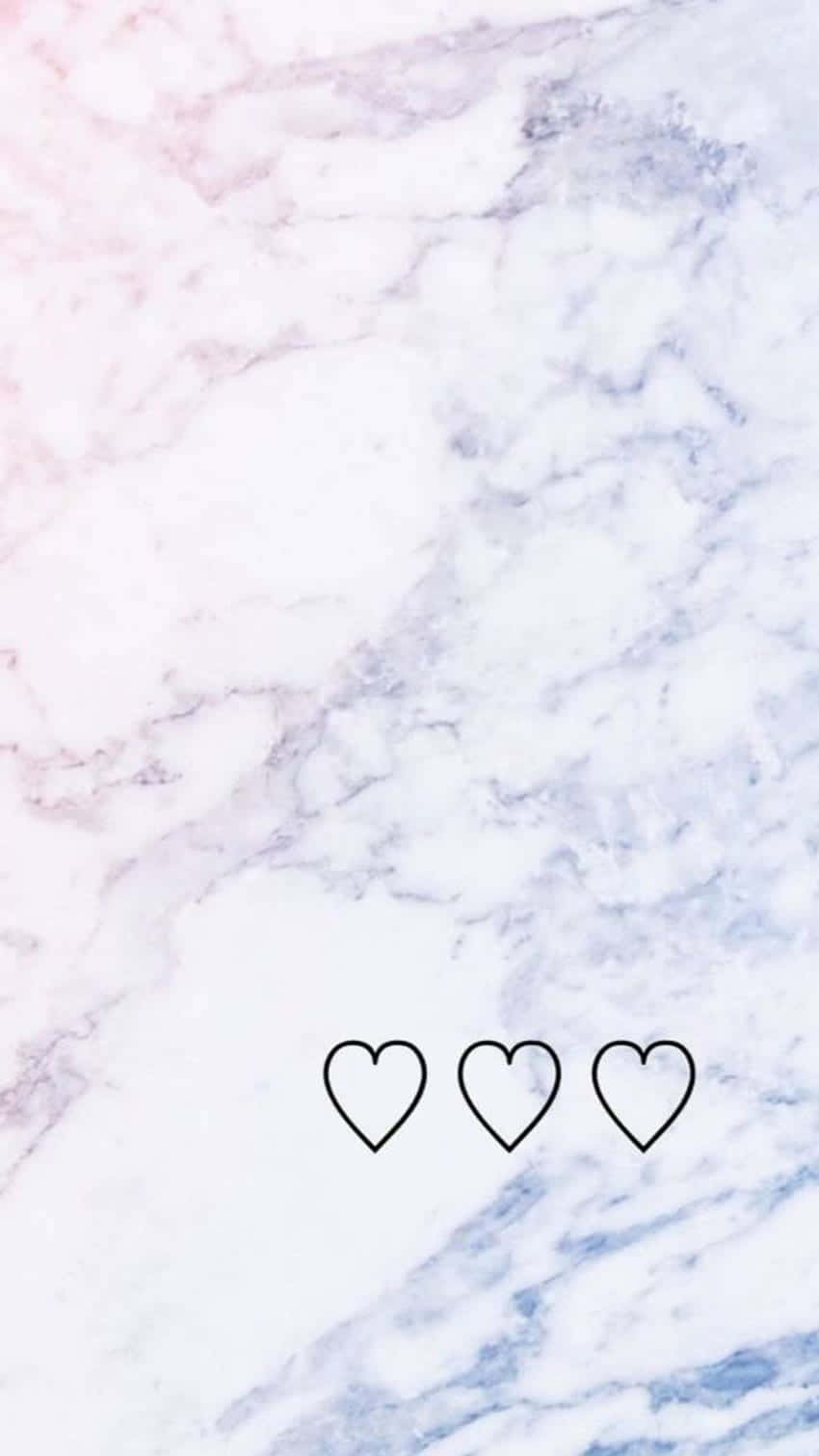 Best Marble 桌布 壁紙 — 柔軟的粉紅、藍色和白色大理石背景，底部有三個極簡輪廓心形。