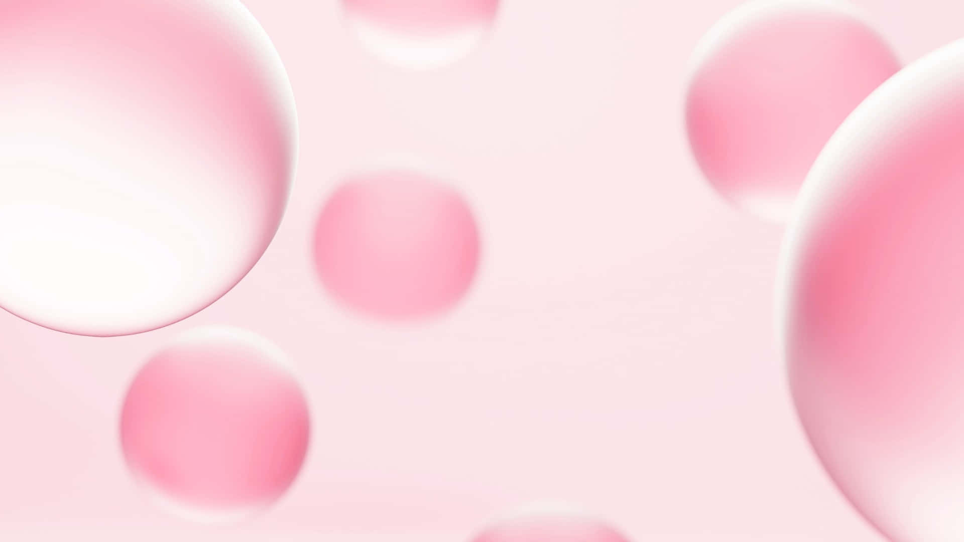 Pink Desktop 桌布 壁紙 — 柔軟的粉紅色半透明球體在粉彩粉紅色漸變背景上輕輕漂浮。