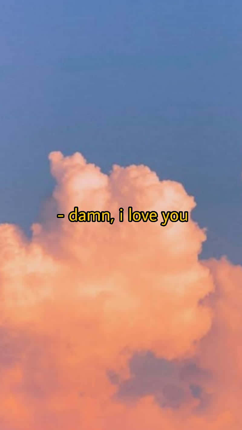 桌布 壁紙 — 柔軟的粉紅色和橙色雲朵襯托藍天，文字為 damn i love you。