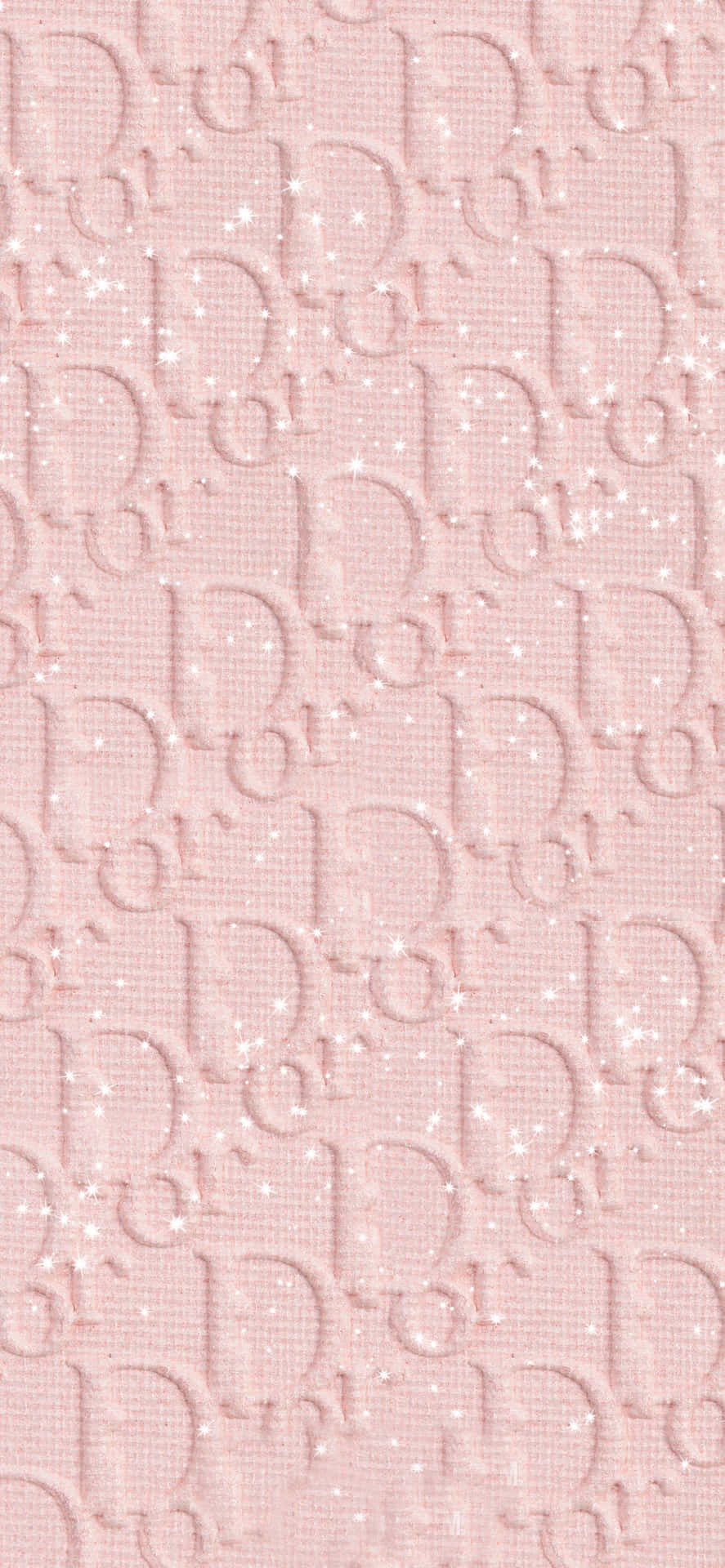 帶有重複Dior標誌和閃粉點綴的粉紅色質感壁紙。 — Dior 動態 壁紙