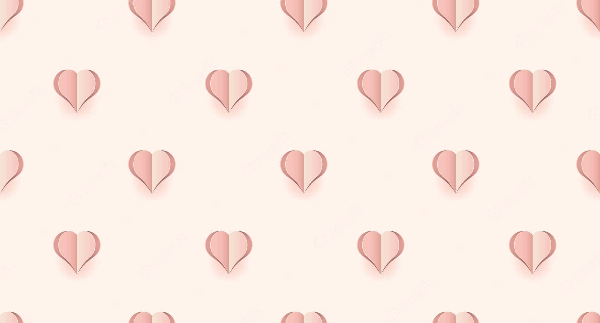 Glitter Pink Hearts 桌布 壁紙 — 柔軟的粉紅色紙愛心在奶油色米色背景上以重複圖案輕輕漂浮。