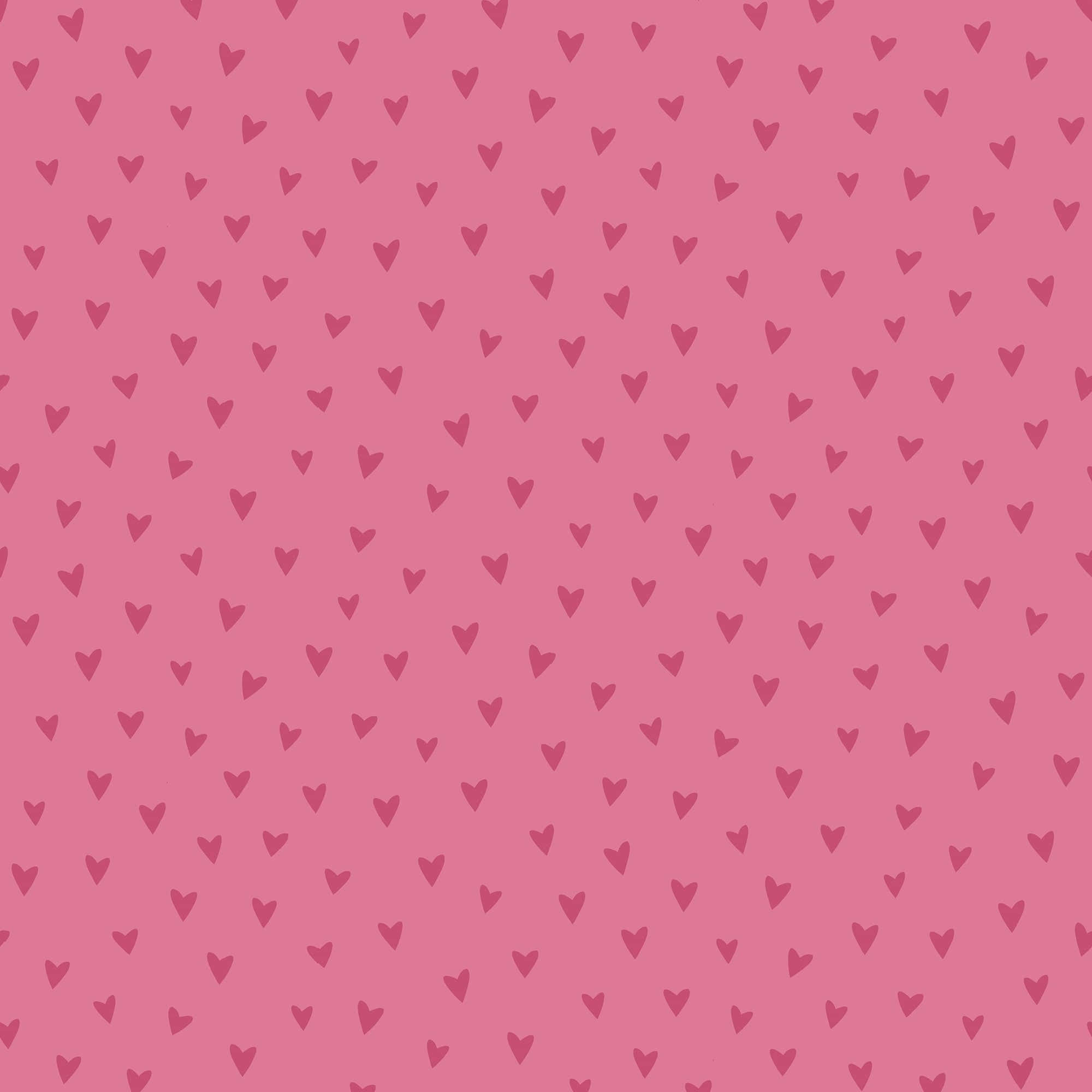 Glitter Pink Hearts 桌布 壁紙 — 柔軟的粉紅色背景，上面鋪滿重複的細小深粉紅色心形圖案。