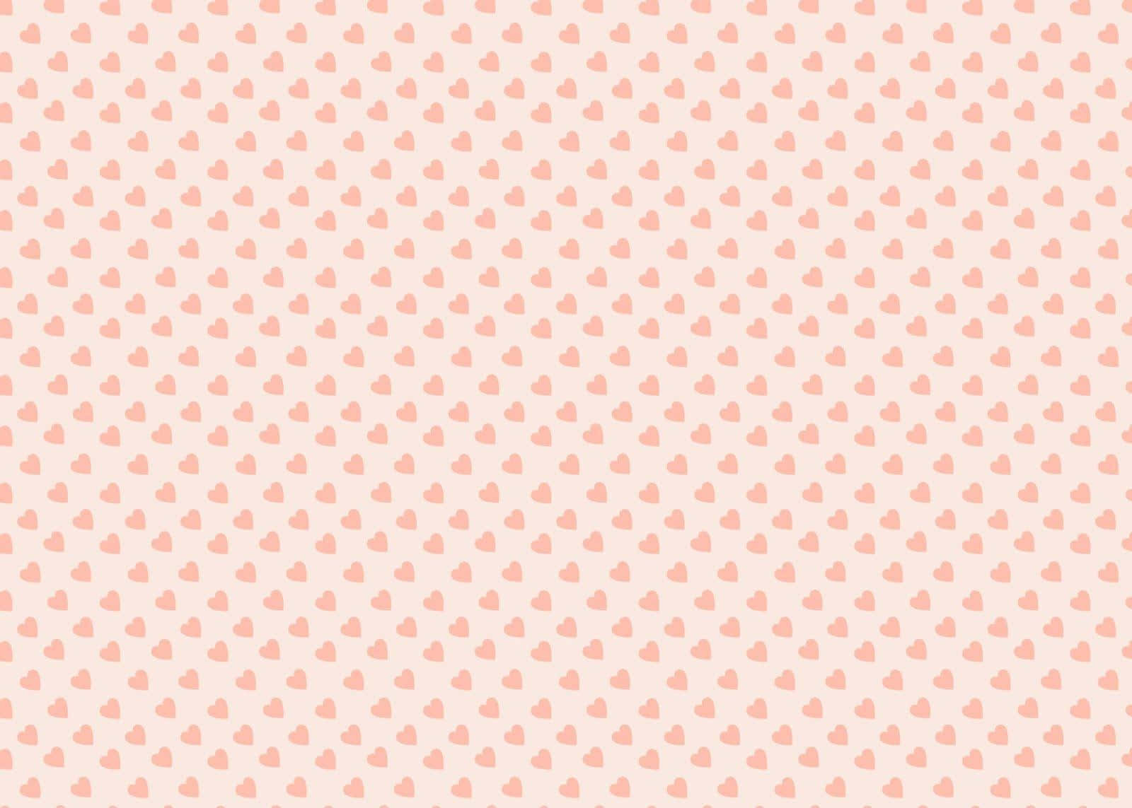 Simple Pink 桌布 壁紙 — 柔軟的粉紅色背景，充滿均勻分佈的小蜜桃色心形重複圖案。
