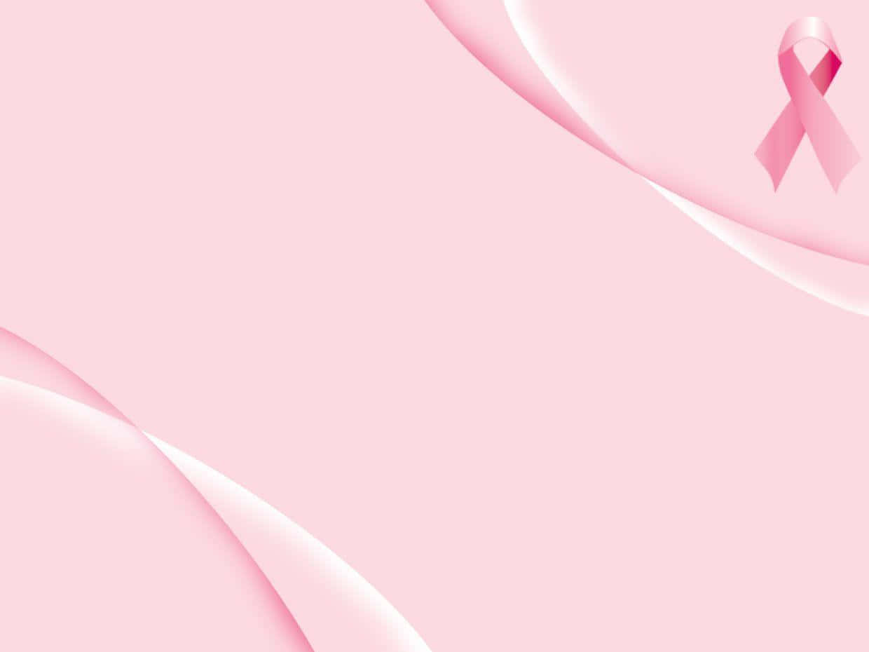 Pink Ribbon 桌布 壁紙 — 柔軟的粉紅色背景，帶有流動的白色曲線和角落的粉紅色絲帶符號。