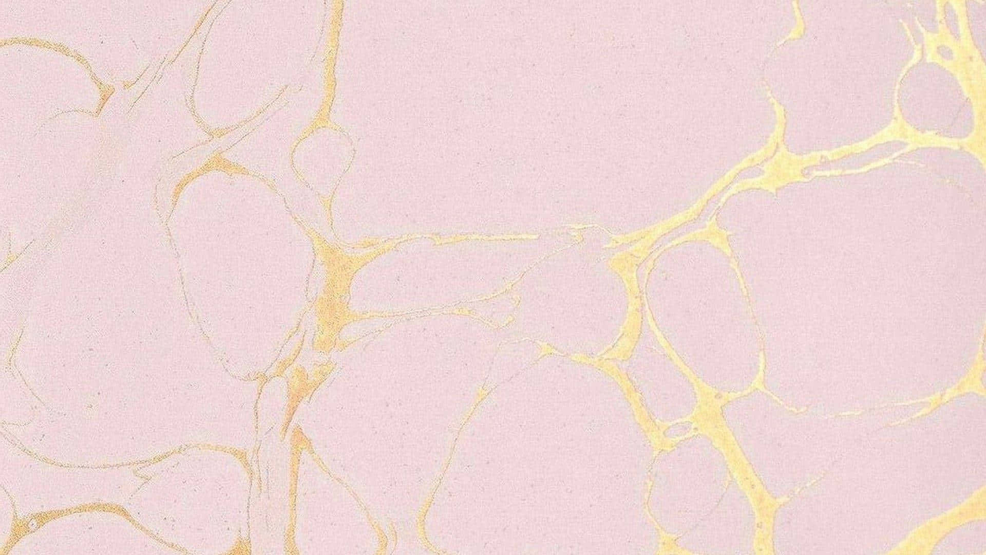 Pink And Gold 桌布 壁紙 — 柔軟的粉紅色背景，帶有流動的金色紋理，類似大理石或液態金屬的抽象圖案。