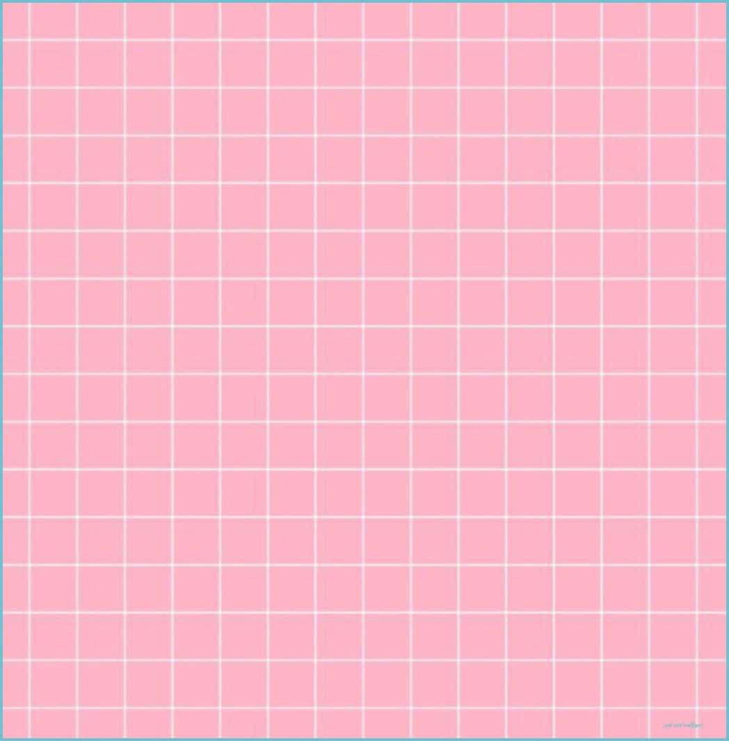 Pink Grid 桌布 壁紙 — 柔軟的粉紅色背景，帶有清晰的白色網格圖案，並以細藍色邊框框起。