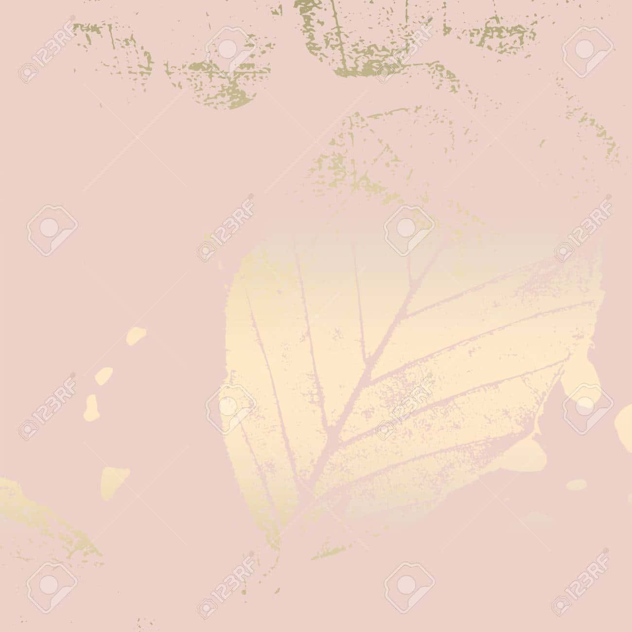 桌布 壁紙 — 柔軟的粉紅色背景，帶有褪色的黃色葉子輪廓和綠色飛濺紋理。