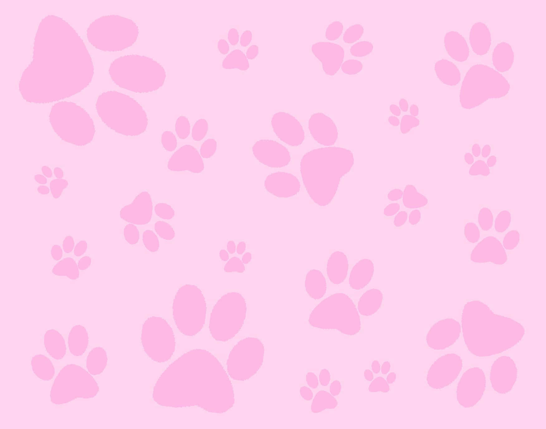 paws 桌布 壁紙 — 柔軟的粉紅色背景，散落著各種大小的可愛貓爪印，搭配柔和的粉紅色。