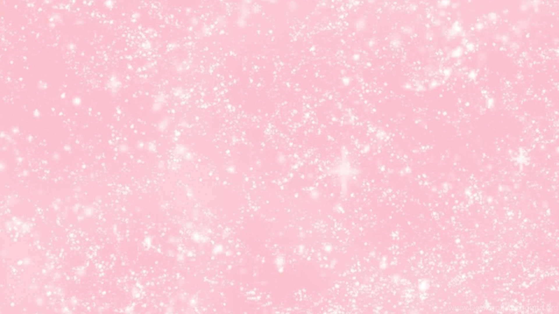 Solid Pink 桌布 壁紙 — 柔軟的粉紅色背景，散落著白色亮粉和星形閃光，營造出夢幻般的神奇效果。