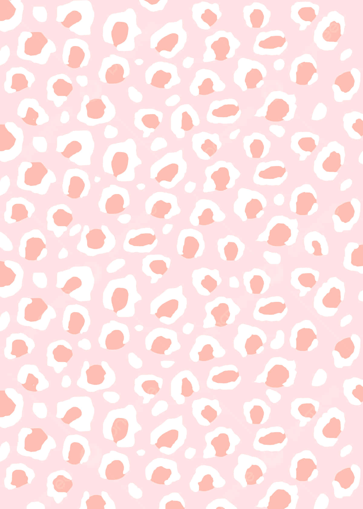 Pink Leopard Print 桌布 壁紙 — 柔軟的粉紅色背景，點綴著散落的白色和蜜桃色豹紋斑點，形成重複圖案。
