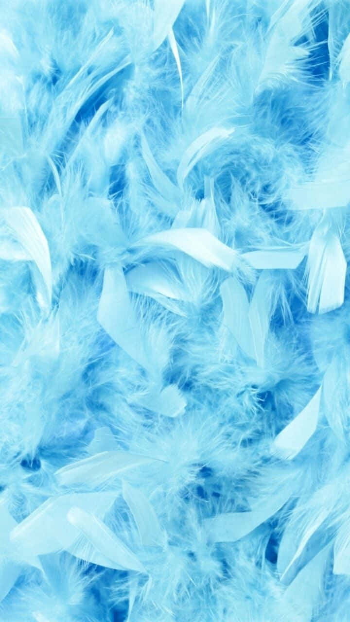 Cute Blue 桌布 壁紙 — 柔軟的藍色羽毛瀑布以溫和的質感和冷色調填滿畫面。