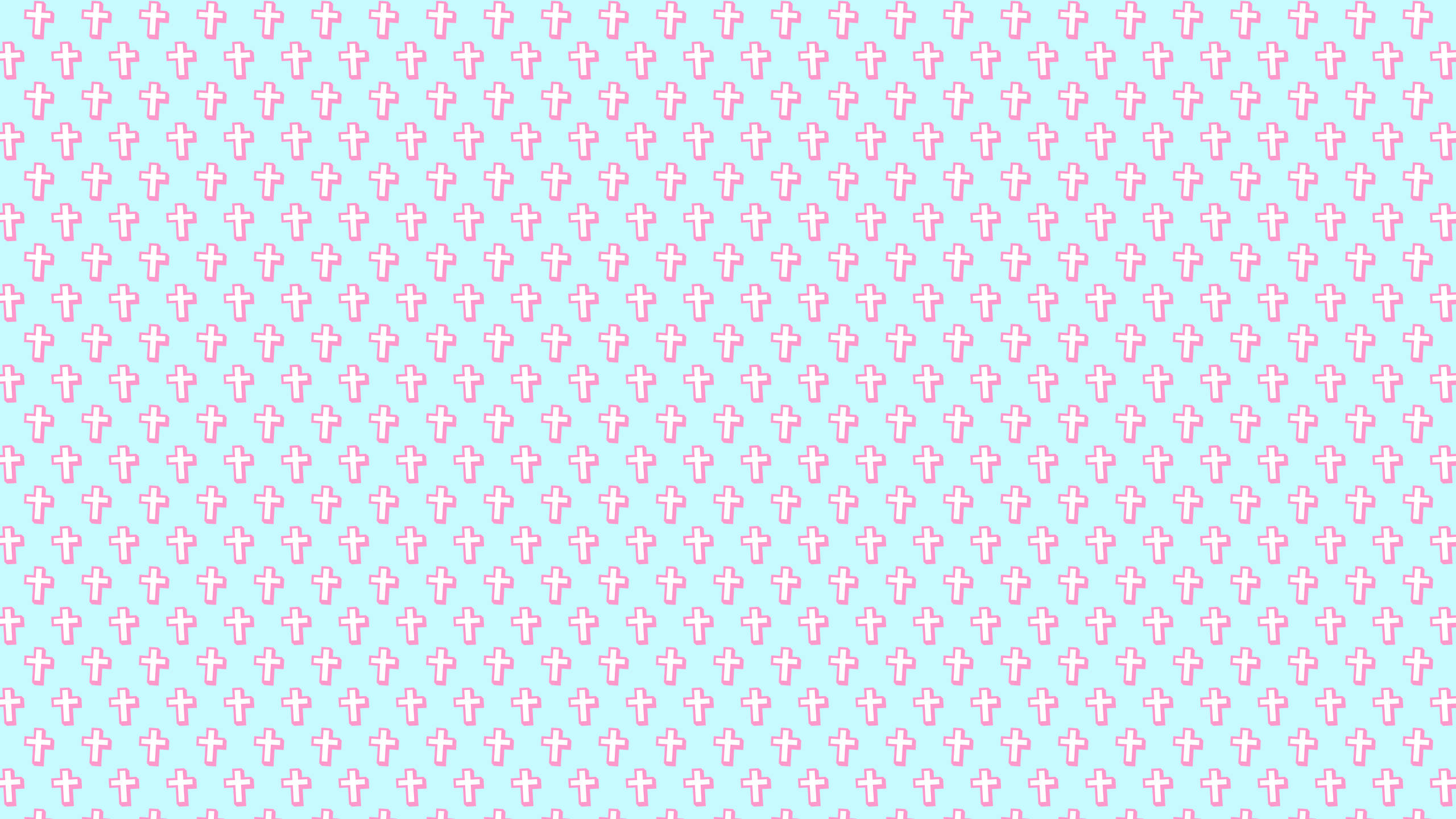 cute aesthetic pc 桌布 壁紙 — 柔軟的藍色背景上重複的粉紅色十字圖案，創造出一個玩味十足且簡約的壁紙設計。
