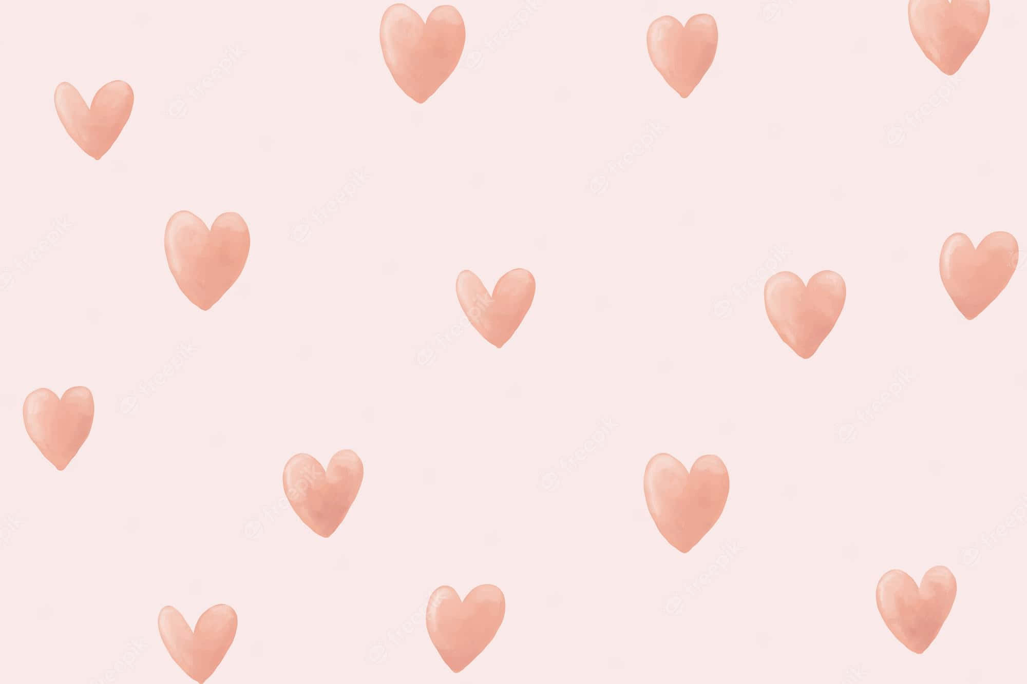 Cute Heart 桌布 壁紙 — 柔軟的蜜桃色心形在淡粉色的水彩背景上以分散的圖案輕輕漂浮。