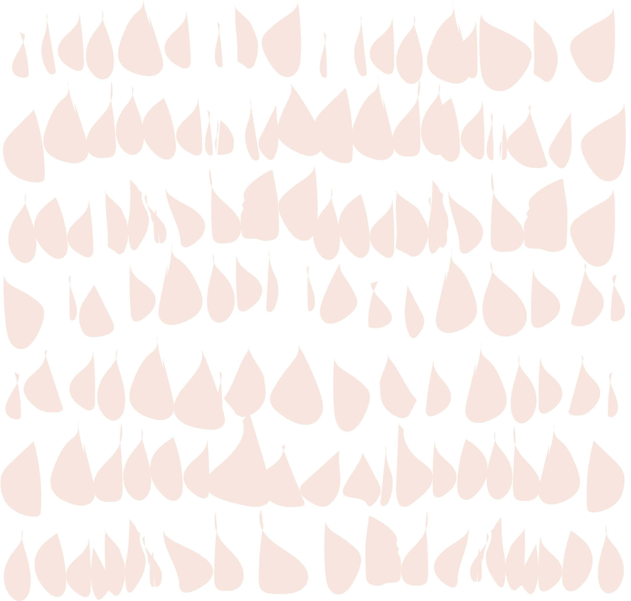 粉紅色 桌布 壁紙 — 柔軟的蜜桃色淚滴形狀在潔白背景上水平排列。