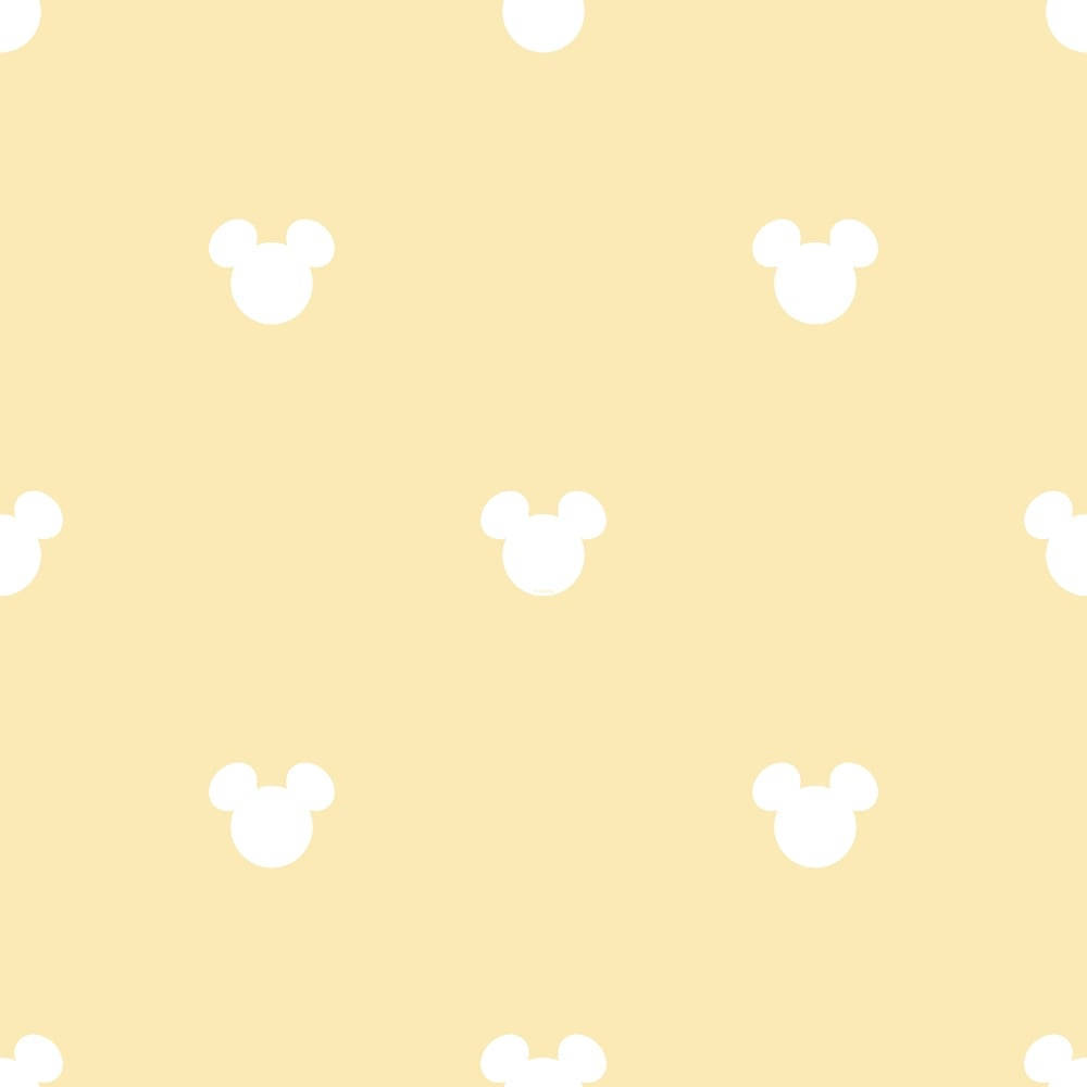 Disney Pattern 桌布 壁紙 — 柔軟的黃色壁紙，帶有散落的白色米奇老鼠頭剪影重複圖案。