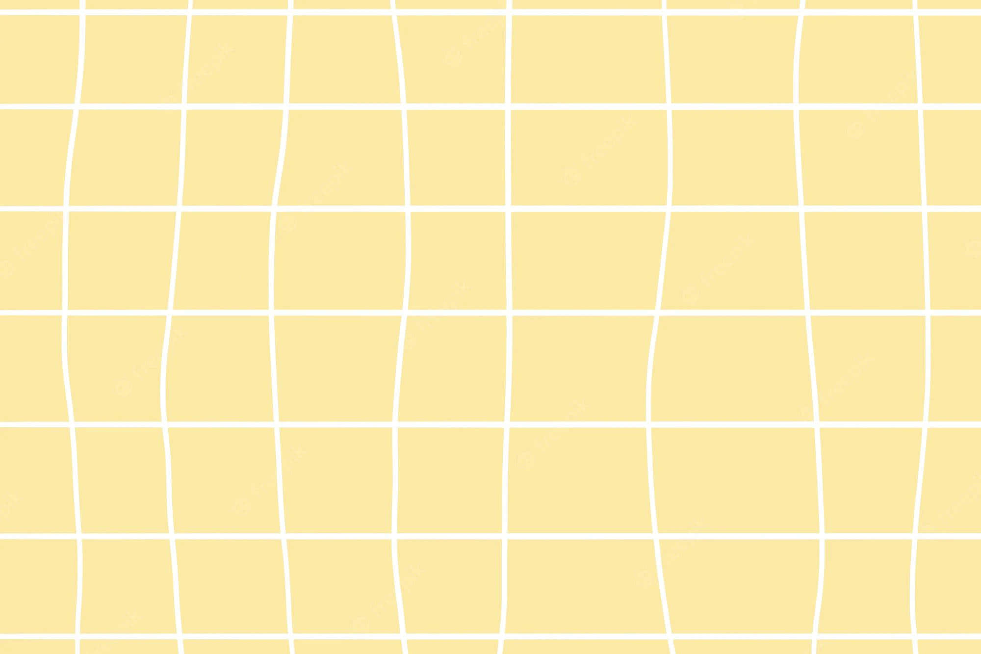 White Grid 桌布 壁紙 — 柔軟的黃色背景，帶有輕微波浪的白色網格線，營造出柔和的幾何圖案。