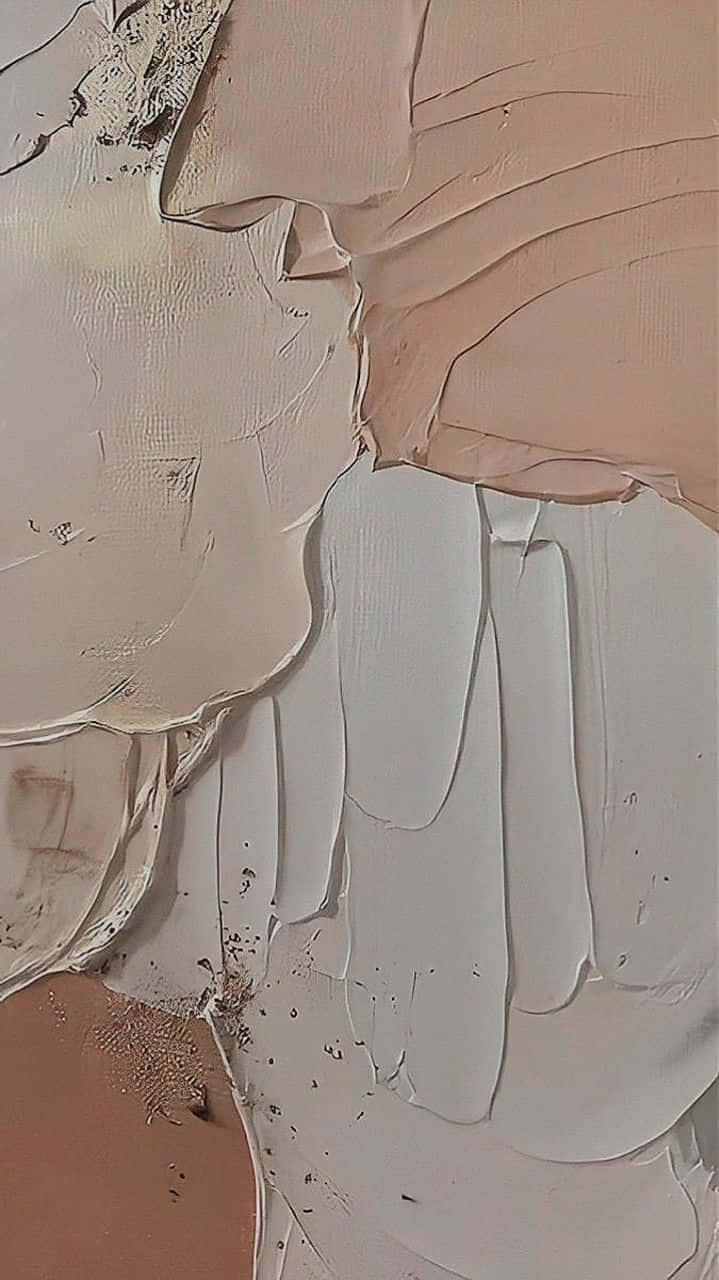 wall 桌布 壁紙 — 柔軟米色和白色的厚實紋理油漆筆觸特寫，可見筆觸和裂紋。