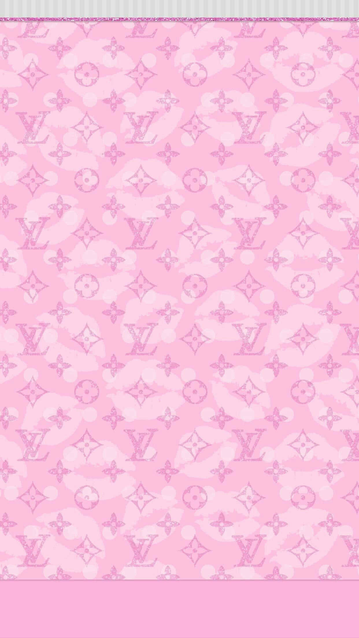 桌布 壁紙 — 柔軟粉紅色壁紙，帶有重複的Louis Vuitton字母組合圖案及細微閃粉點綴。