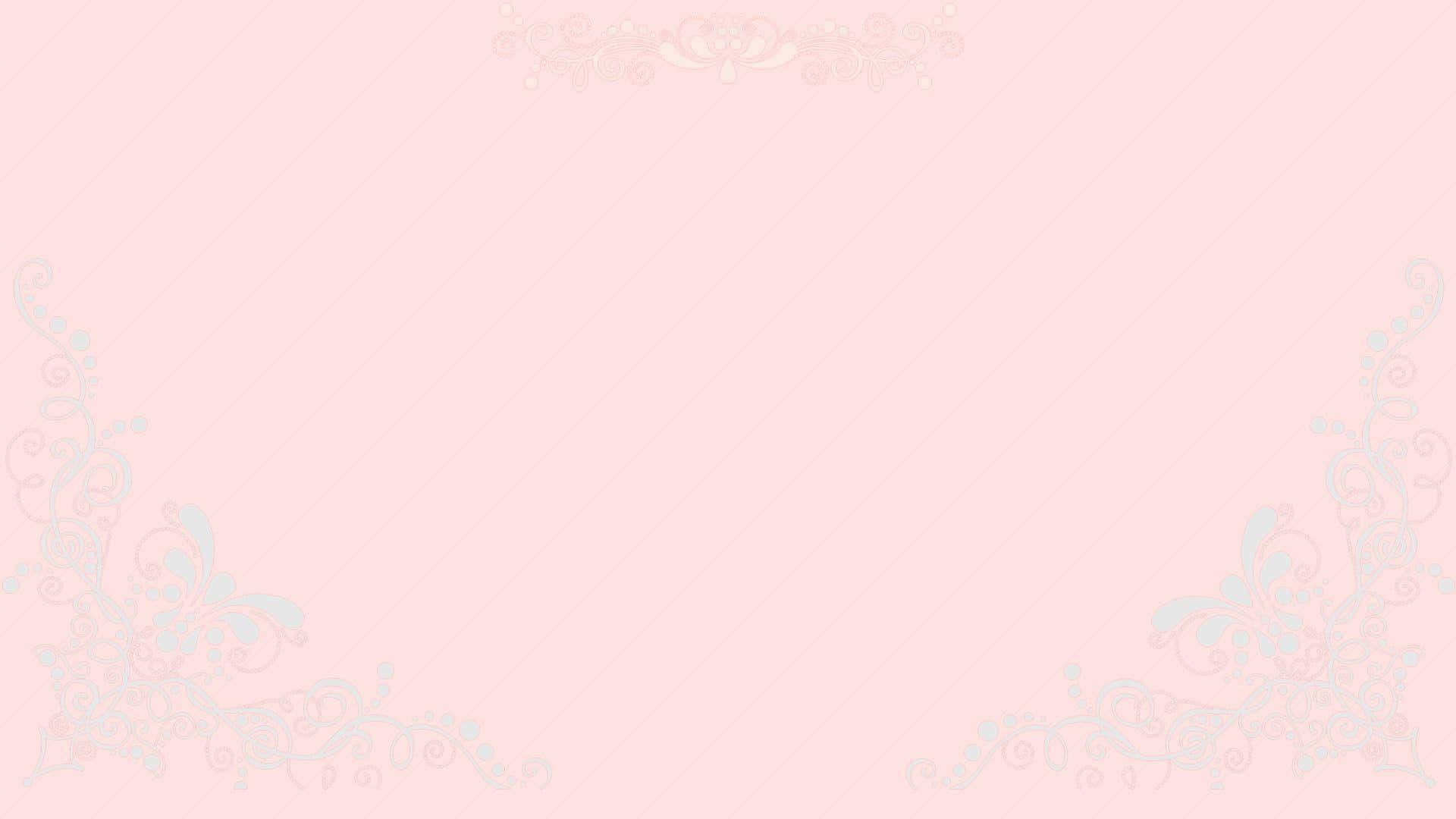 Solid Pink 桌布 壁紙 — 柔軟粉紅色背景，帶有精緻的粉彩花卉角落裝飾和微妙的頂部邊框。