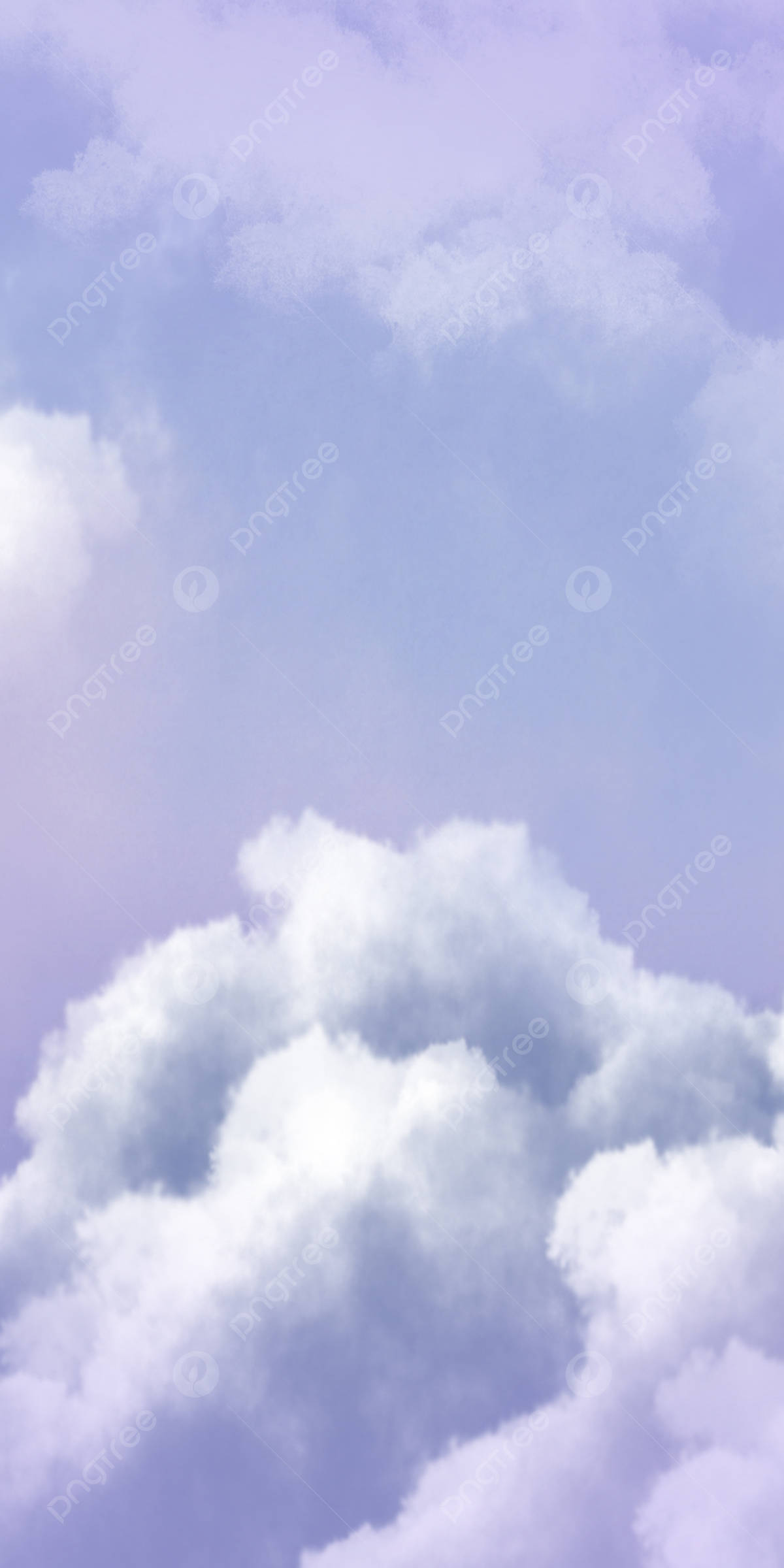 Clouds Phone 桌布 壁紙 — 柔軟蓬鬆的雲朵在夢幻粉彩漸變的寧靜薰衣草和藍色天空中飄移。